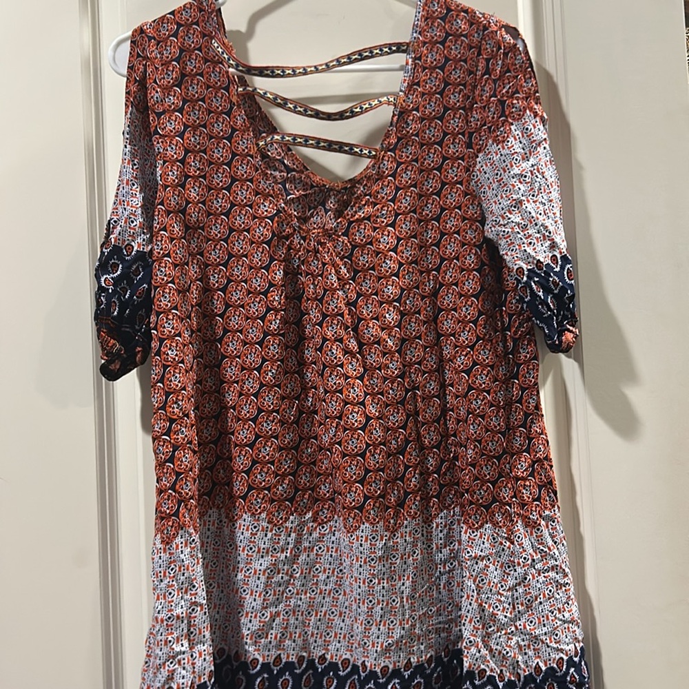 Velzera Paisley Bodo cold shoulder open Sleeves embroidered straps mini Dress M